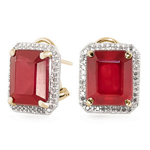 14K. SOLID GOLD FRENCH CLIPS EARRING WITH DIAMONDS & RUBIES (Yellow Gold)